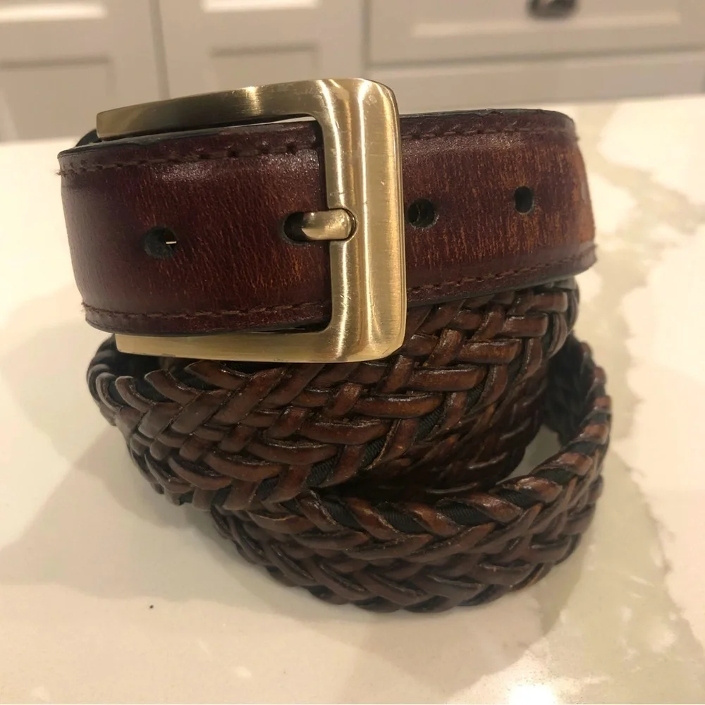 Woven Brown Leather Faux Leather Everyday Casual Adjustable Jeans Belt Size 38